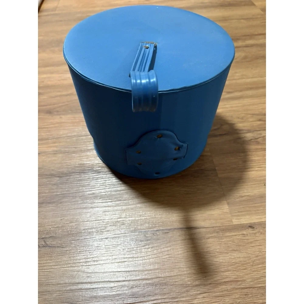 Vintage Blue Vinyl Wig Case Hat Box Travel Storage Carrier Mid Century Round